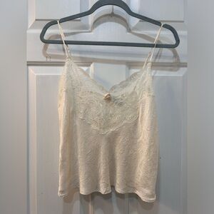 Rene Rofe 100% Silk Lace Chemise Sleepwear Top Sz L Sexy Lingerie Feminine Ivory